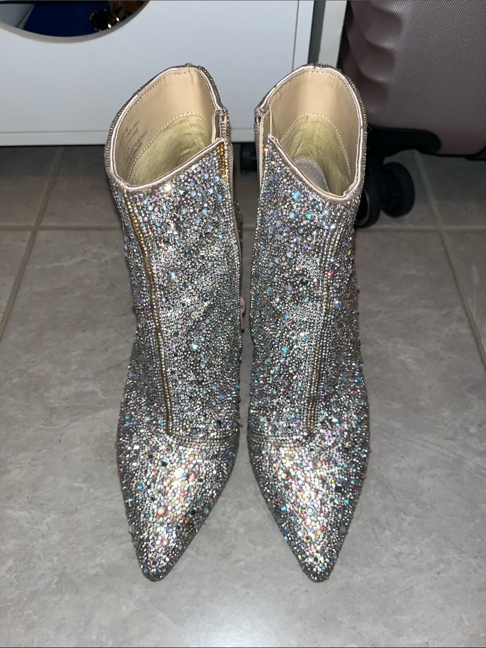 Betsey Johnson Crystal Embellished Pointed Toe Ankle Boots - Women